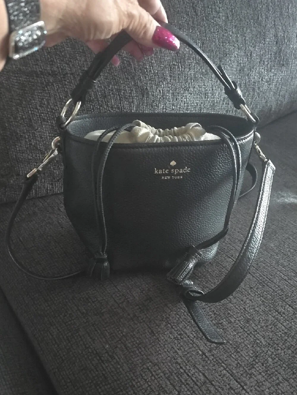 kate spade Black Pebbled Leather Crossbody with Gold Logo